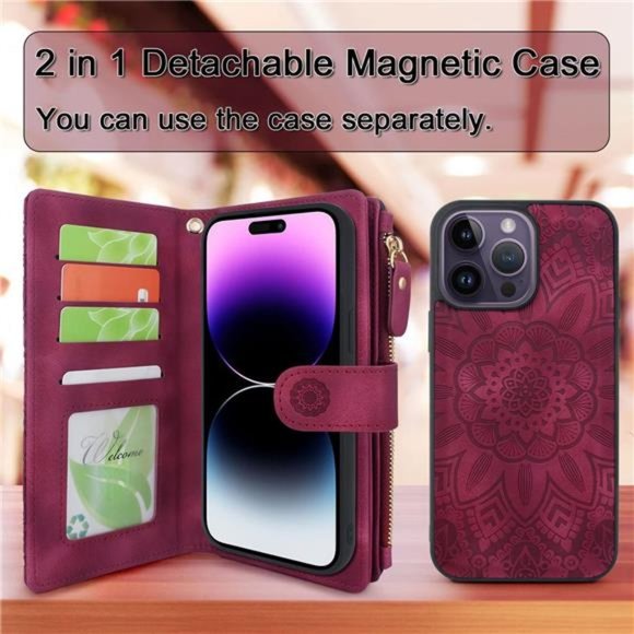 For iPhone 14 Pro Max 6.7in 5G 2022 Durable PU Leather Wallet Case with Strap - Picture 3 of 6